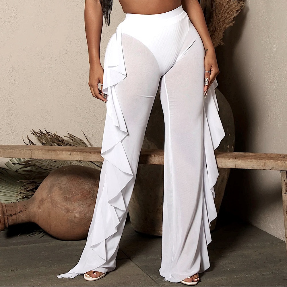 See Through Ruffle Coverup - White